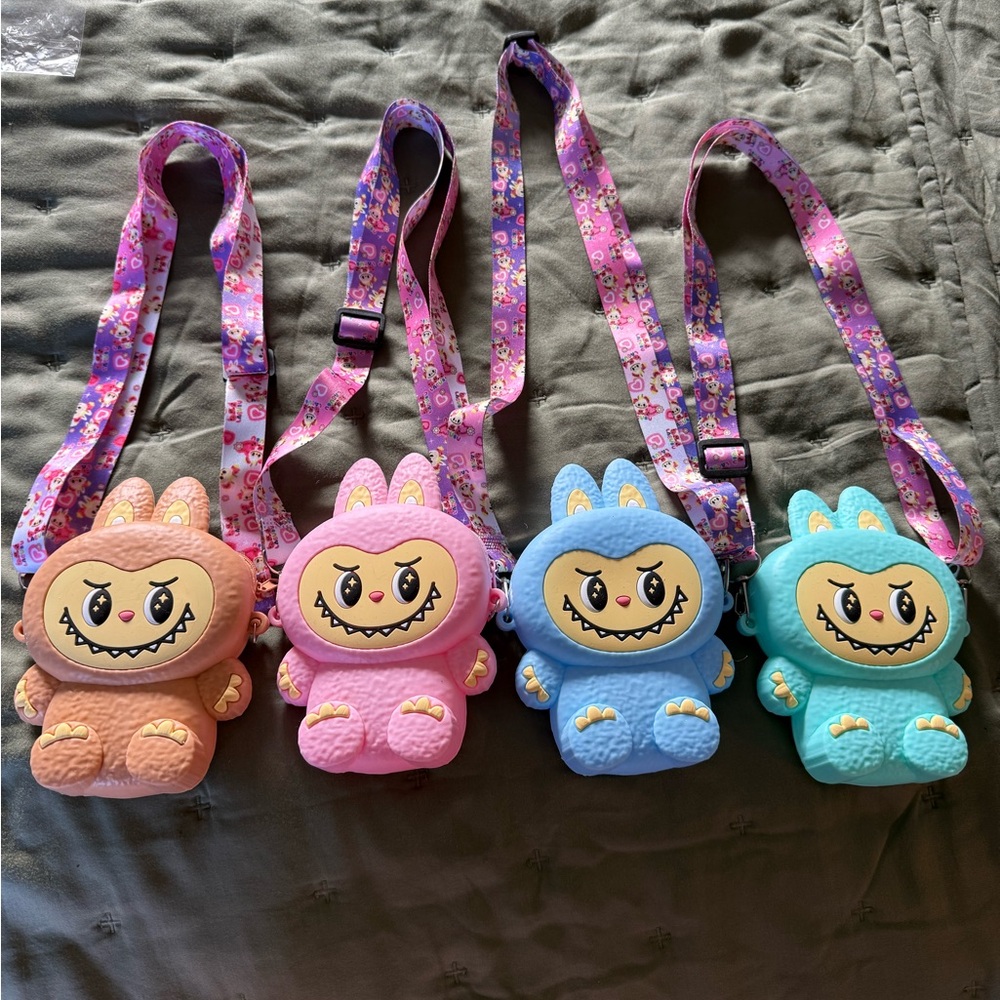 LAST CHANCE New Bundle of 4, Labubu Silicone Crossbody Bag 6.5”x3.5”
